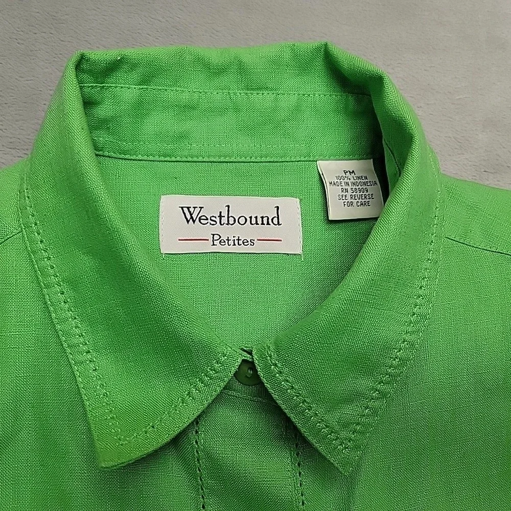 Westbound Shirt Womens PM Green 100% Linen Long Sleeve Button Up‎ Casual Classic